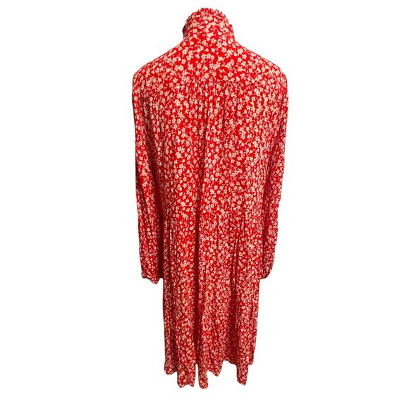 J. Crew Hadid Shirt Dress Womens Large Red Tossed Floral Cottagecore Tiered - Picture 5 of 10
